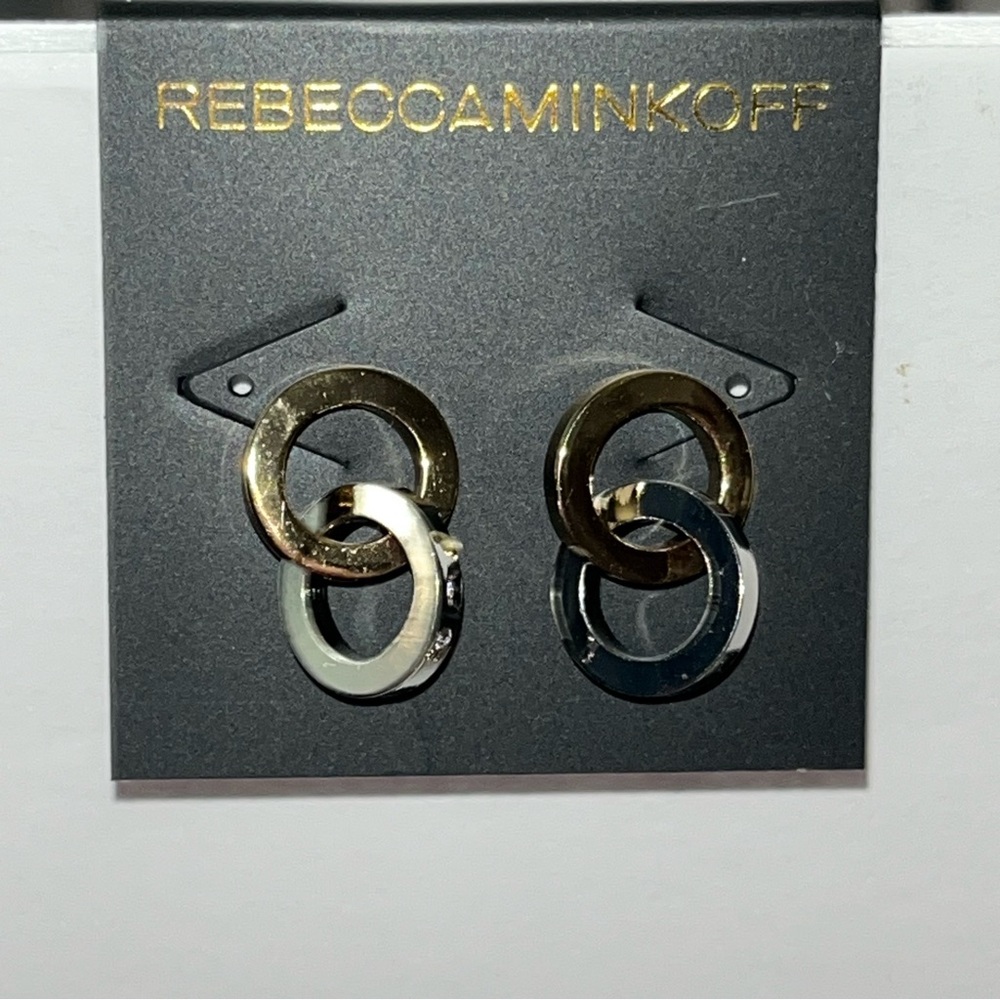 Rebecca Minkoff Two Toned Interconnected Circle Dangle Post Earrings New w/ Tag - Picture 9 of 10